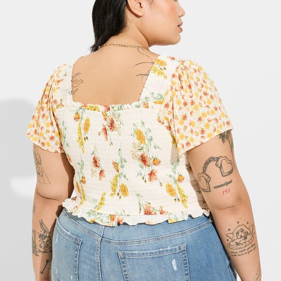 Smocked Flutter Short Sleeve Crop Top - Picture 2 of 3